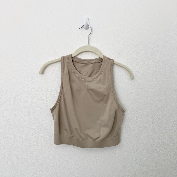 [Alphalete] Tan Linen Seamless Stratus Crop Tank Top Crew Neck Workout Size XL - Picture 2 of 11